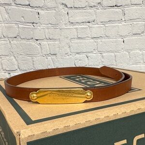 Burberry Tan Leather Belt with Gold Detail